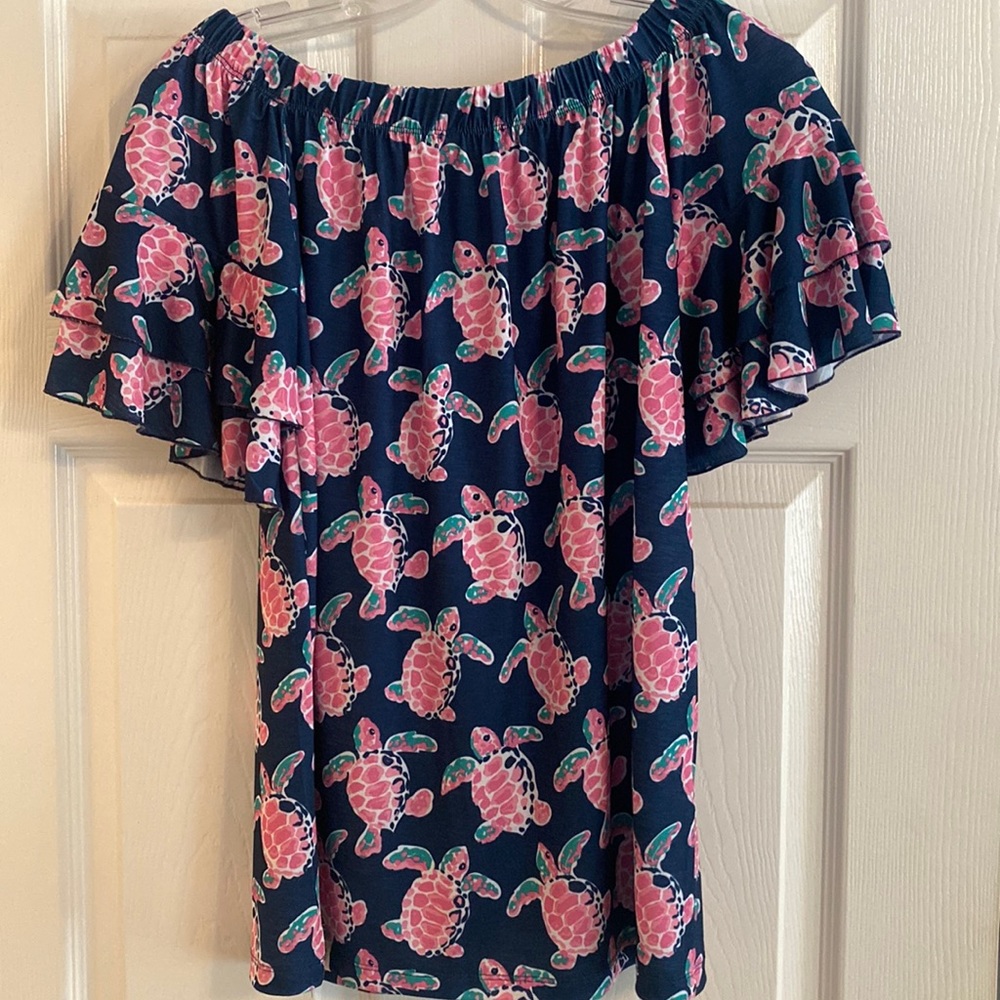 Simply Southern Turtle Ruffle Shirt - Size Small